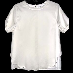ALC Short Sleeve Crew Neck Scalloped blouse Shirt White Size 4 casual preppy